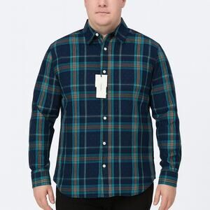 NWOT Club Room Men's XXL Navy Teal Plaid Cotton Button-Down Shirt